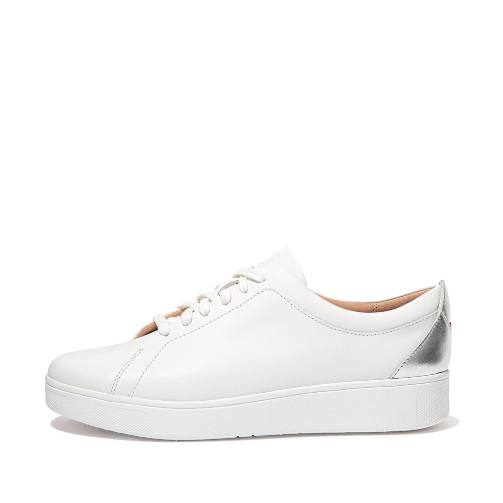 Fitflop Womens Sneakers - Rally Metallic-backtab Leather - White/Silver - 093-ERNBCQ